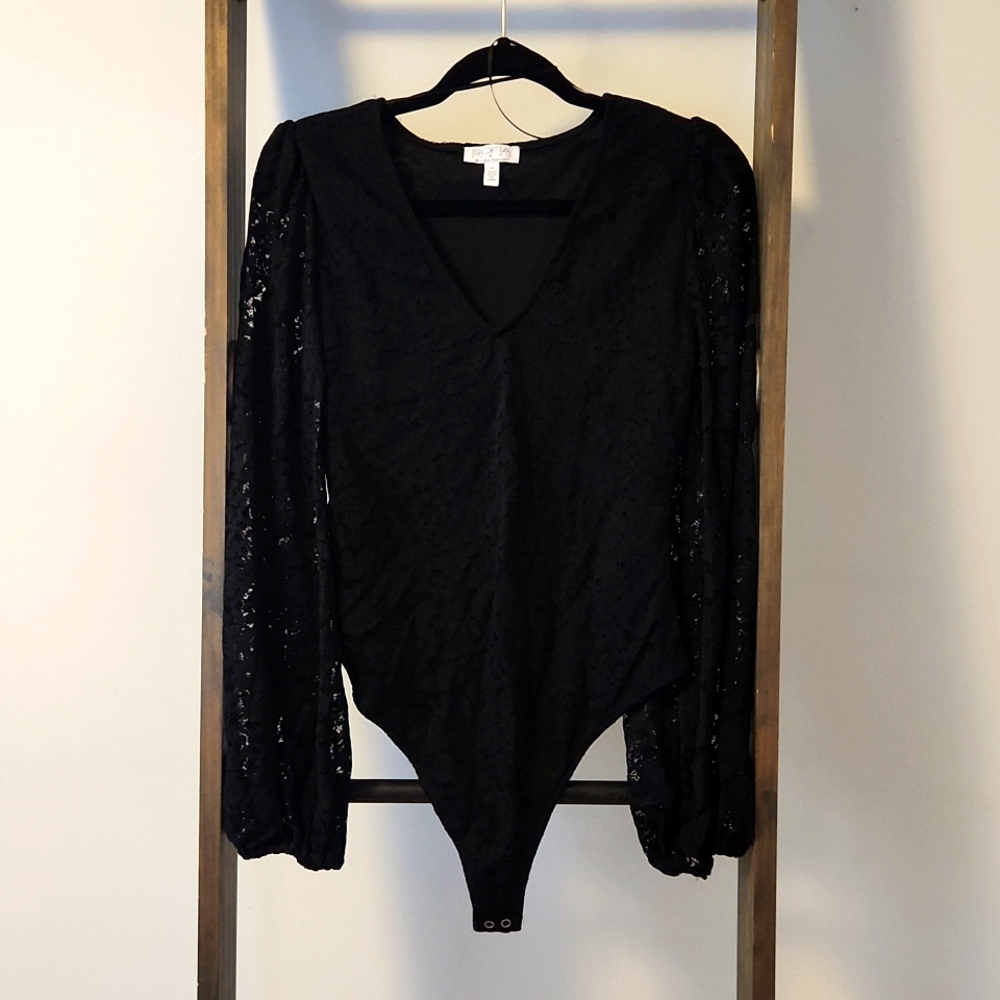 Black Lace Balloon Sleeve Body Suit